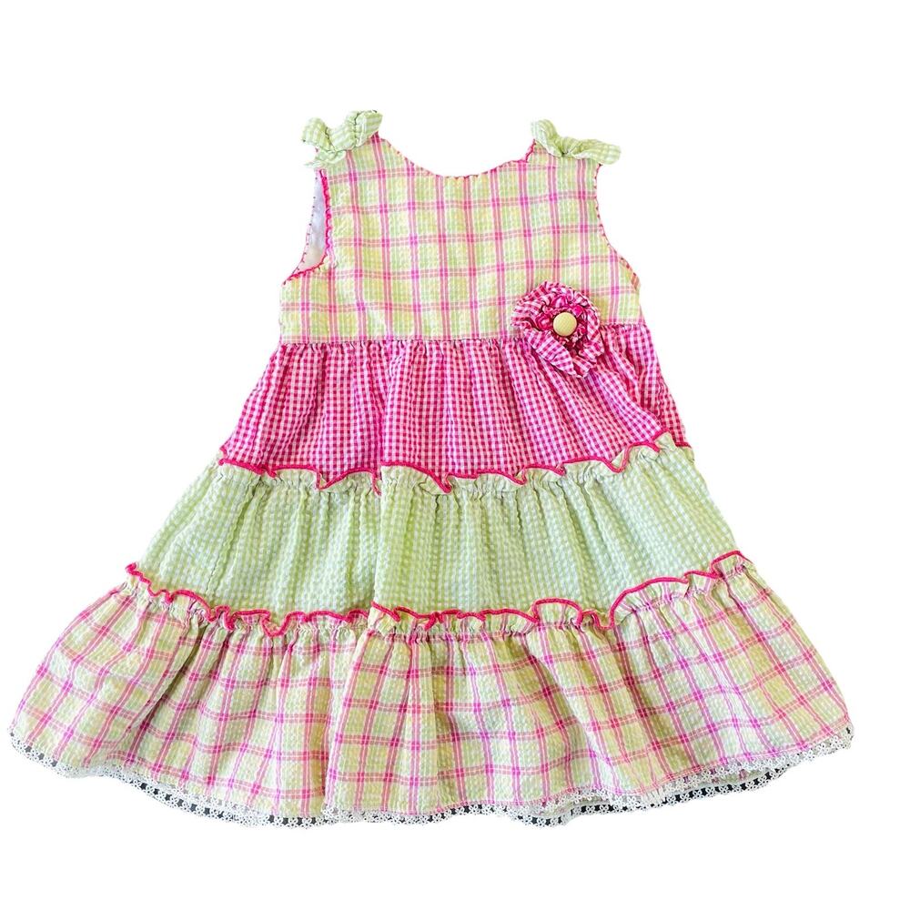 VTG Baby Togs Dress 18 Months Plaid Gingham Tiered Ruffle Cottagecore 90s Y2K